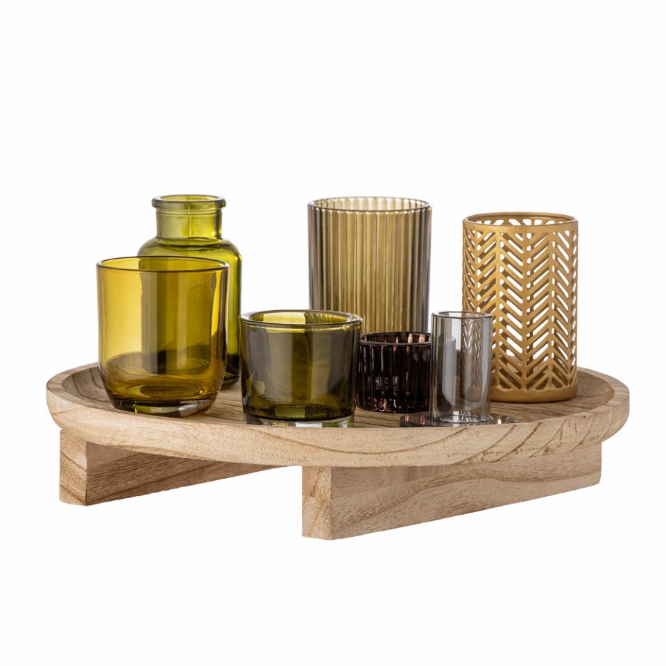 Bloomingville Set van 6 theelichthouders met dienblad als tafeldecoratie voor huis en tuin, windlicht, bruin, blauw, grijs, zwart, glas, set van 6